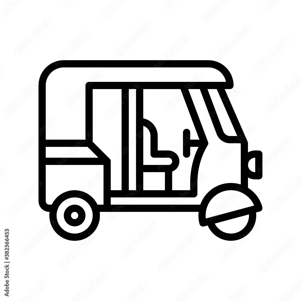 transportation icons related rickshaw or tuk tuk and light vectors in lineal style,