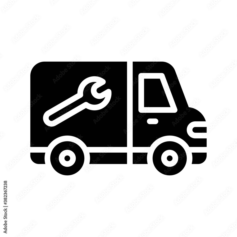transportation icons related plumber van with wrench and light vectors in solid design, transportation icons related plumber van with wrench and light vectors in solid design,