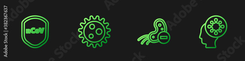Set line Negative virus, Shield protecting from, Virus and Human and. Gradient color icons. Vector.