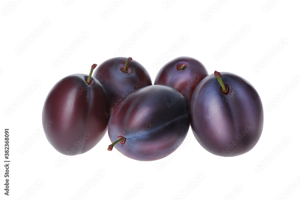 Delicious fresh ripe plums isolated on white Delicious fresh ripe plums isolated on white