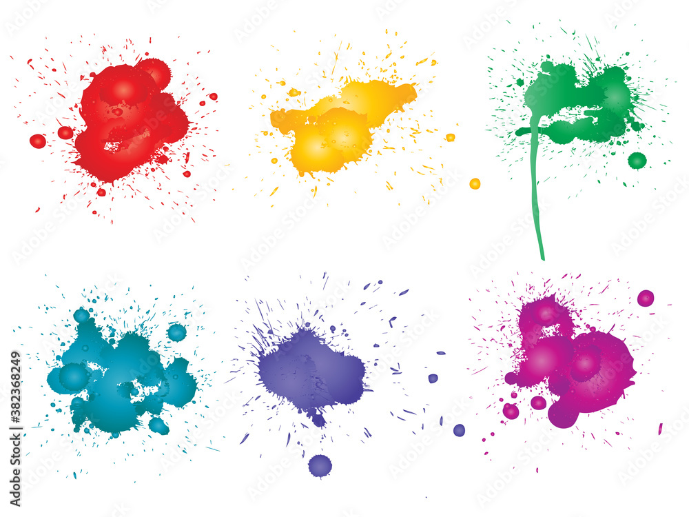 Vector collection of artistic grungy paint drop, hand made creative splash or splatter stroke set isolated white background. Abstract grunge dirty stains group, education or graphic art decoration Vector collection of artistic grungy paint drop, hand made creative splash or splatter stroke set isolated white background. Abstract grunge dirty stains group, education or graphic art decoration