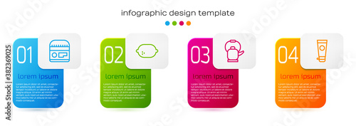 Set line Cream or lotion cosmetic tube, Lemon, Kettle with handle and . Business infographic template. Vector.