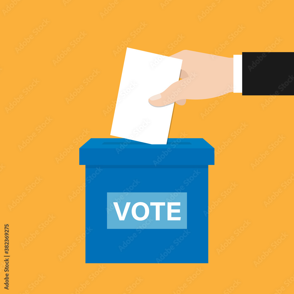 Voting concept. Presidential election. Hand putting paper in the ballot box. Vector illustration in flat style. Voting concept. Presidential election. Hand putting paper in the ballot box. Vector illustration in flat style.