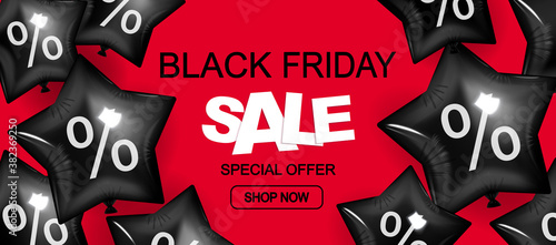 Black Friday Sale, shop now, discount banner with  balloons for your website. photo