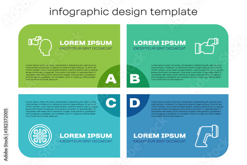 Set line Snowflake, Checking body temperature, Digital thermometer and . Business infographic template. Vector.