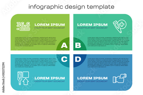 Set line Digital thermometer, Medical, Checking body temperature and . Business infographic template. Vector.