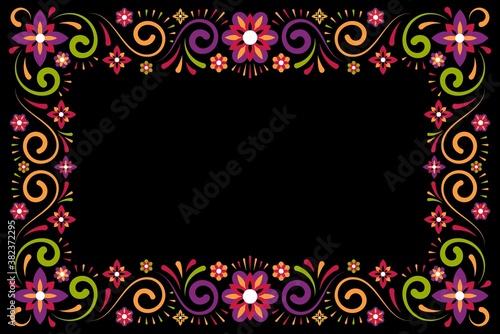 Floral ornament decorative frame on black background