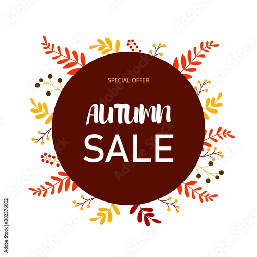 Autumn sale vector poster design. Poster design with bright autumn leaves. Vector illustration. EPS 10