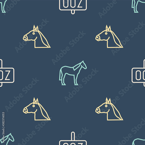 Set line Zoo park, Horse head and on seamless pattern. Vector.