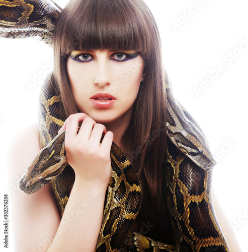 Beautiful woman holding Python