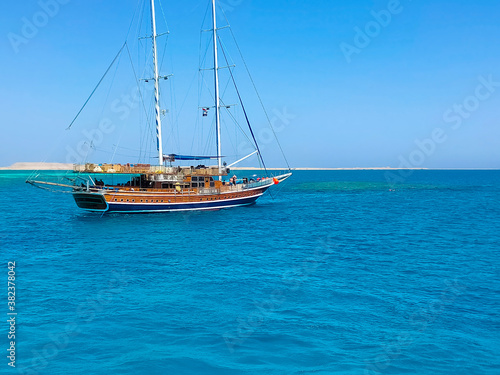 Sail boat ship with tourists in Ras Mohamed National Park in the Red Sea, Sharm El Sheikh © Solarisys