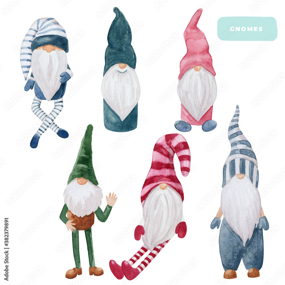 Scandinavian Gnomes watercolor collection isolated on white background ...