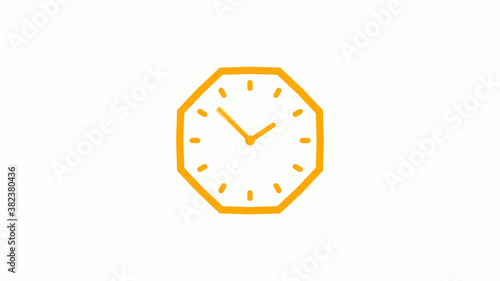 Amazing orange color counting down 12 hours clock icon on white background,Clock icon