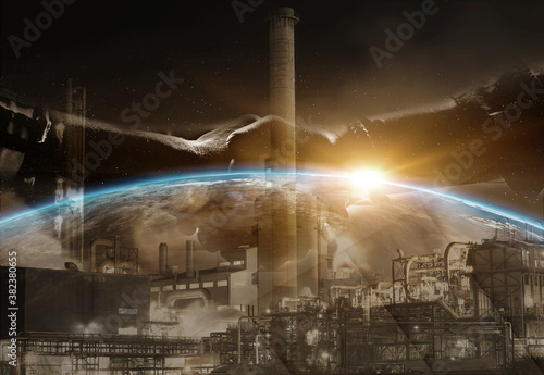 Double exposure of Business people in thoiughful agreement