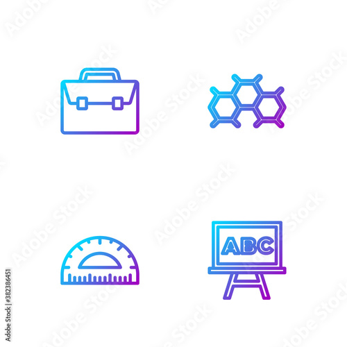 Set line Chalkboard, Protractor, Briefcase and Chemical formula. Gradient color icons. Vector.
