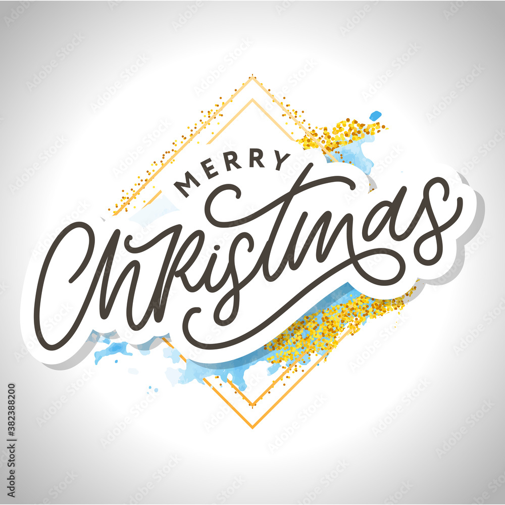 Merry christmas Beautiful greeting card poster with calligraphy black text word. Hand drawn design elements. Handwritten modern brush lettering white background frame watercolor Merry christmas Beautiful greeting card poster with calligraphy black text word. Hand drawn design elements. Handwritten modern brush lettering white background frame watercolor