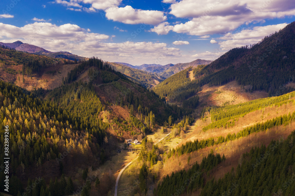 Aerial view of a valley in the Greater Fatra mountains in Slovakia