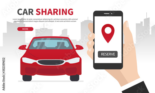 Isolated vector illustration of hands with smartphone app and motorway traffic.