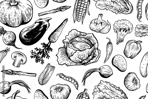 seamless pattern of hand drawn vector vegetables