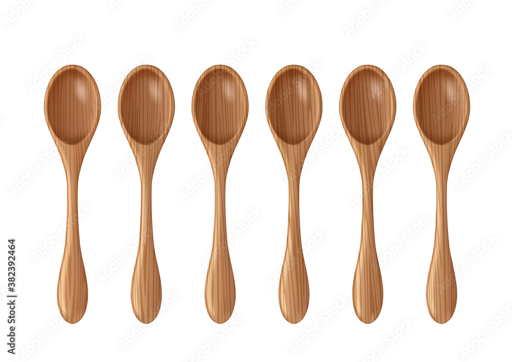 Set Wooden spoons for food on white background. Vector illustration. Set Wooden spoons for food on white background. Vector illustration.