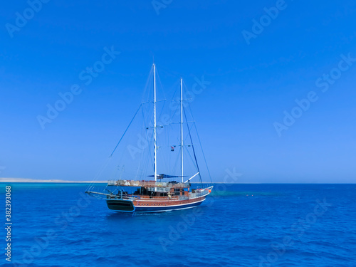 Sail boat ship with tourists in Ras Mohamed National Park in the Red Sea, Sharm El Sheikh