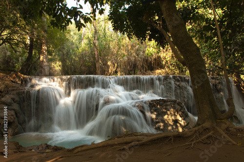 Kuang Si Falls Laos  famous waterfalls in the jungle with beautiful landscape
