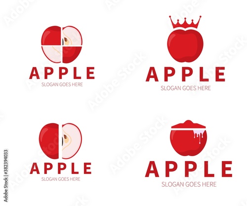 Set of Apple Logo. Apple Slice  King  Jar Logo Concept. Vector Design Illustration.