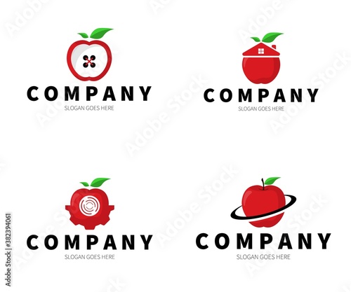 Set of Apple Logo. Apple Planet, Home, Tech, Button Logo Concept. Vector Design Illustration.