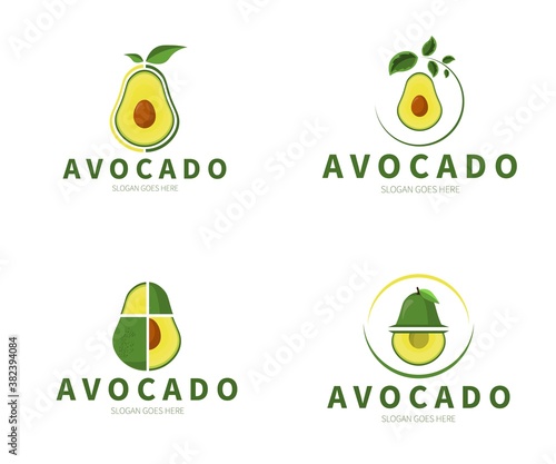 Set of Avocado Logo. Avocado leaf, Slice, Cut Logo Concept. Vector Design Illustration.