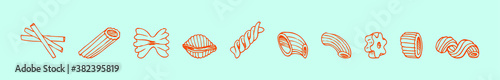 set of types of pasta cartoon icon design template with various models. vector illustration isolated on blue background