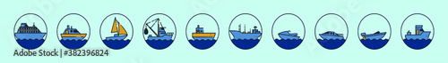 set of trawler cartoon icon design template with various models. vector illustration isolated on blue background