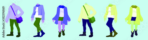 set of fall fashion cartoon icon design template with various models. vector illustration isolated on blue background