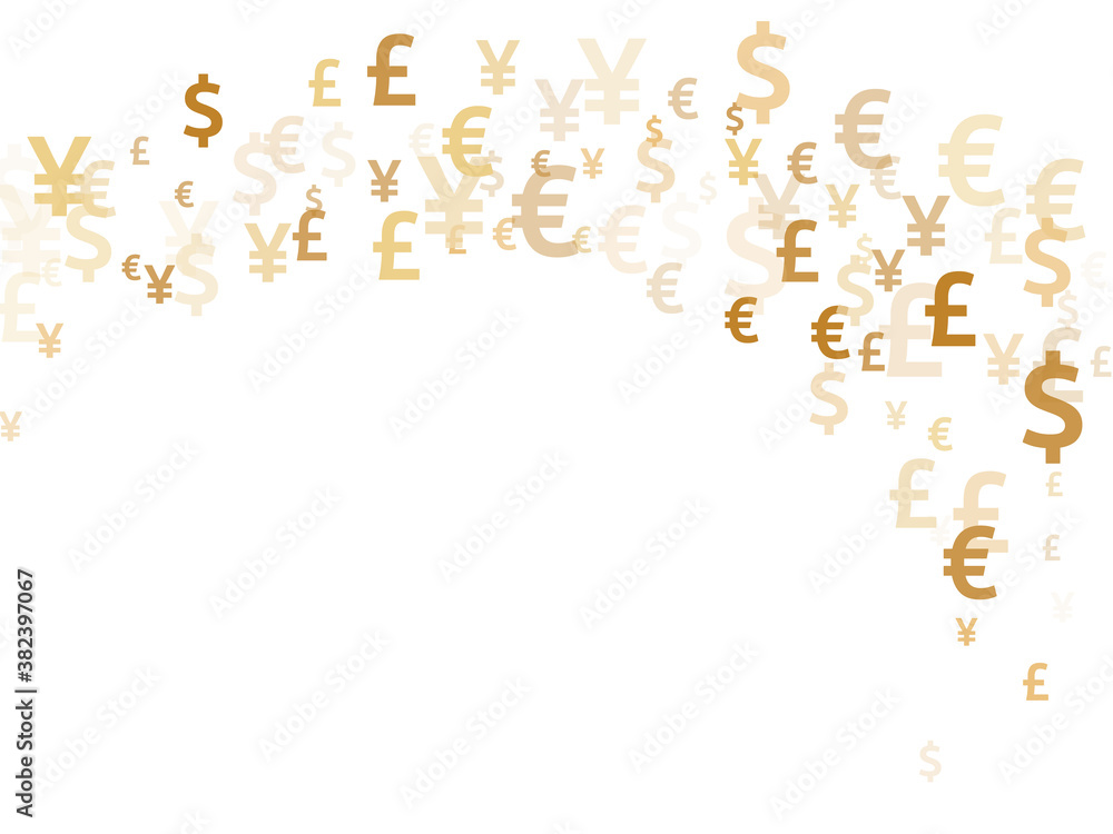 Euro dollar pound yen gold signs scatter money vector design. Financial pattern. Currency tokens 