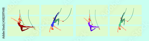 set of circus show illustration. Acrobat girl flying on trapeze icon design template with various models. vector illustration isolated on blue background
