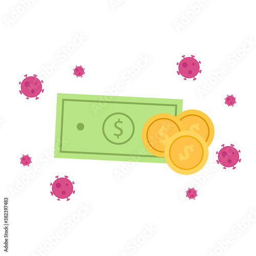 Banknote and coin vector. Virus on money vector. Virus vector.