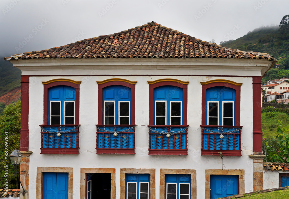 Colonial facade in historical city of Ouro Preto, Minas Gerais, Brazil 