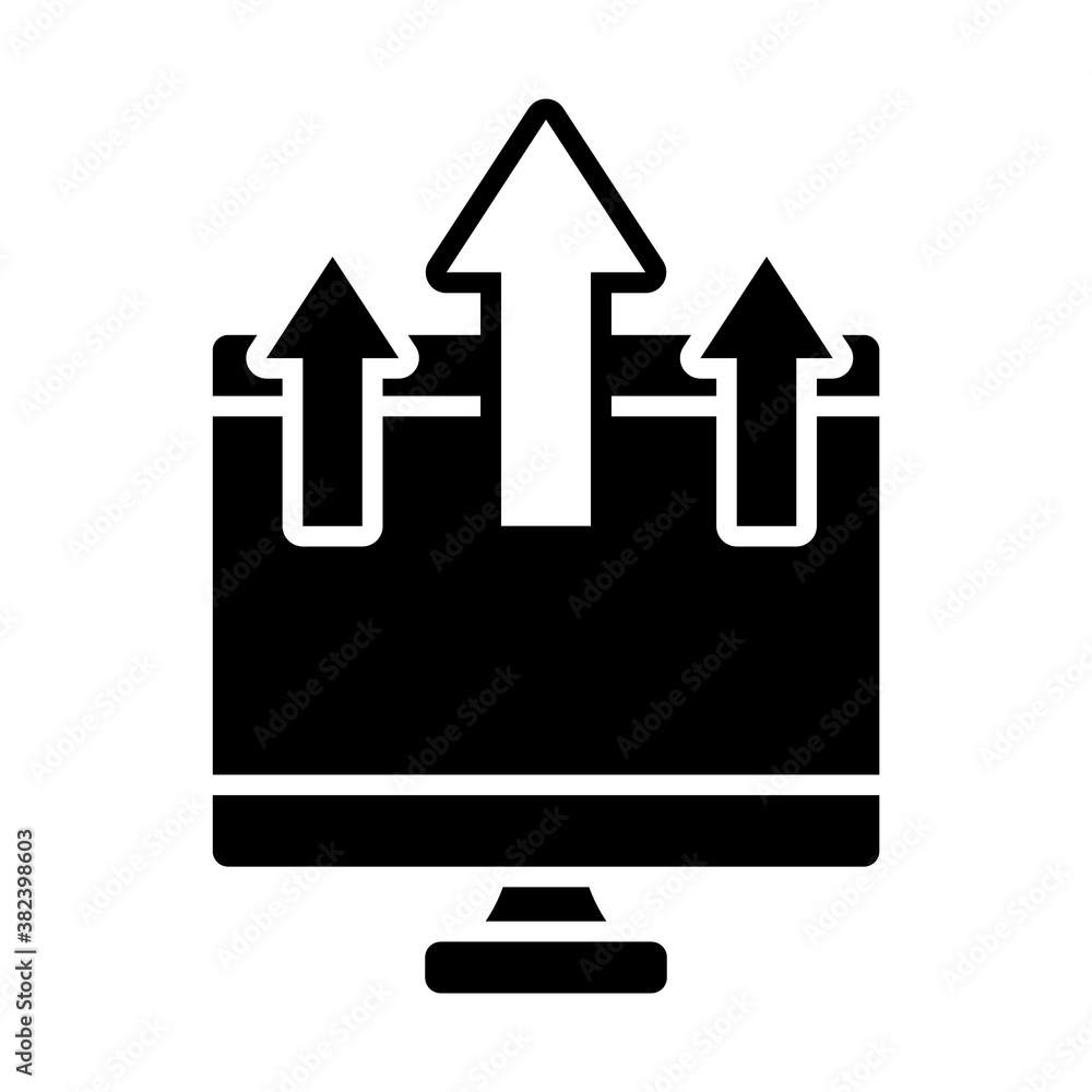 computer with upload arrows, silhouette style computer with upload arrows, silhouette style