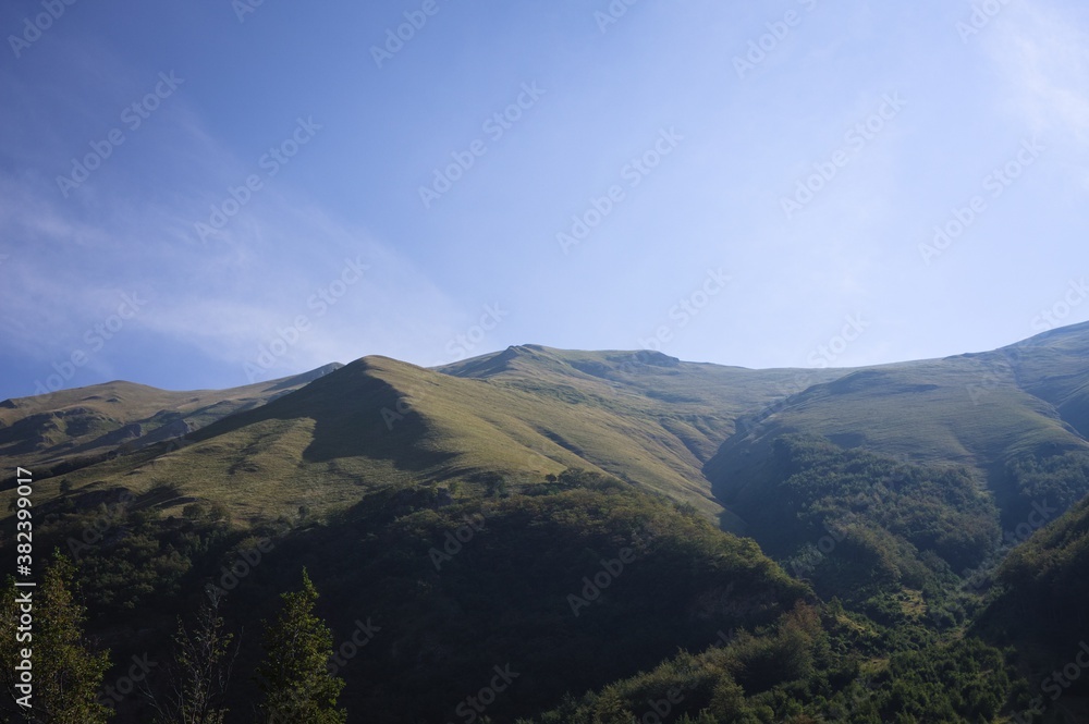 Beautiful italian landscape with hills and mountains on a sunny day (Marche, Italy, Europe)