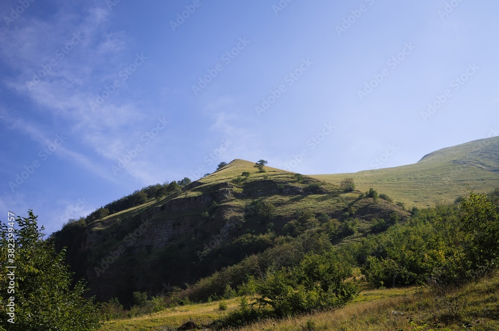 Beautiful italian landscape with hills and mountains on a sunny day (Marche, Italy, Europe)