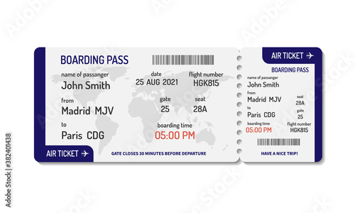 Boarding pass ticket template. Airplane ticket. Vector illustration
