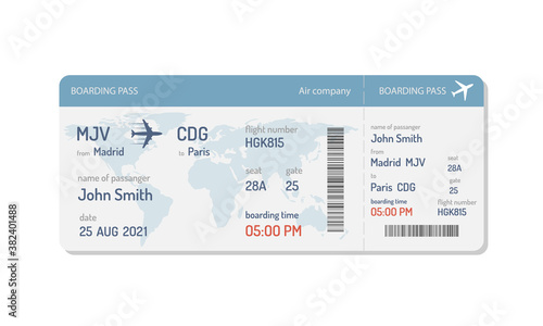 Boarding pass ticket template. Airplane ticket. Vector illustration
