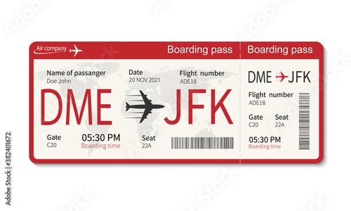 Boarding pass ticket template. Airplane ticket. Vector illustration
