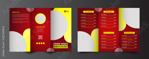 Food trifold brochure menu template. vintage fast food menu brochure for restaurant with red color