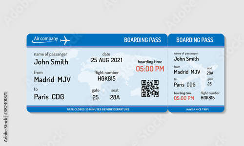 Boarding pass ticket template. Airplane ticket. Vector illustration
