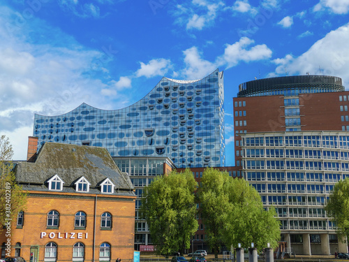 Elbphilharmonie or Elbe Philharmonic Hall in the HafenCity quarter. Designed by architecture firm Herzog and de Meuron. photo