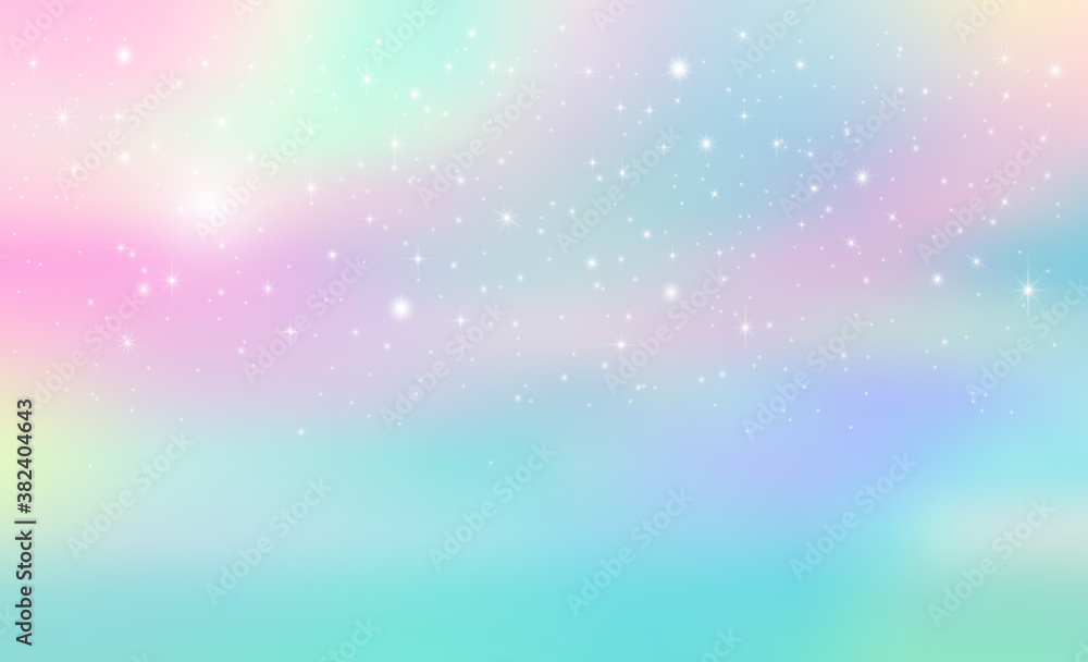 Fantasy background of a magic sky in rainbow colors and sparkling stars.