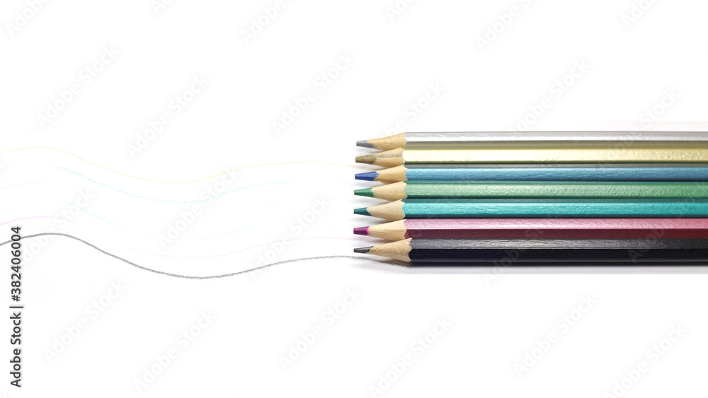draw, metallic pencils, close-up, selective focus draw, metallic pencils, close-up, selective focus