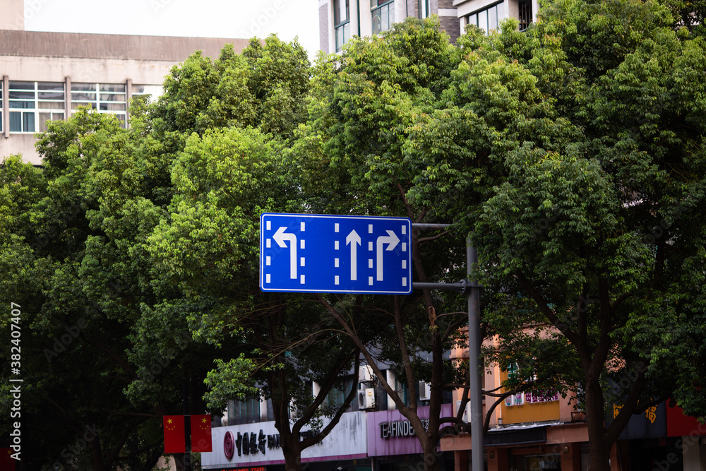 Naklejka premium Road sign : pedestrian, go straight, turn right or left