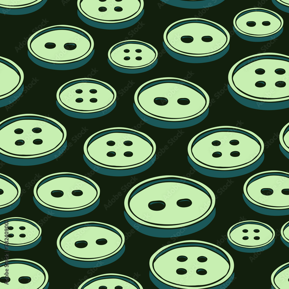Seamless vector pattern with buttons on green background. Simple tailor wallpaper design. Dressmaker fashion textile. Seamless vector pattern with buttons on green background. Simple tailor wallpaper design. Dressmaker fashion textile.