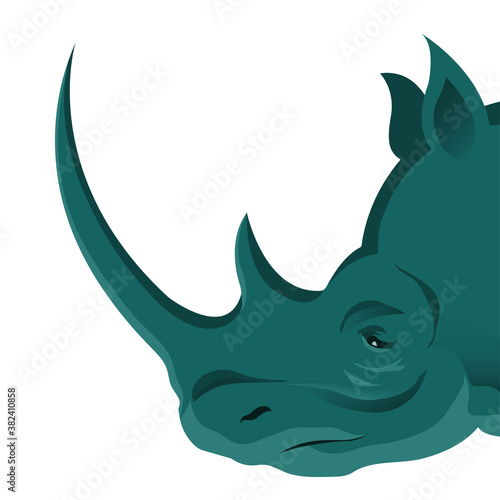 The head of a rhinoceros with a long horn. The herbivore of Africa. Vector isolated illustration.
